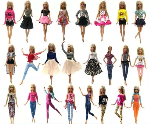 Kit Atacado 5 Casual Roupas + 5 Sapatos Para Boneca Barbie