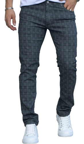 Imagen 1 de 5 de Pantalon Jean Cuadrille Principe De Gales Corte Chino