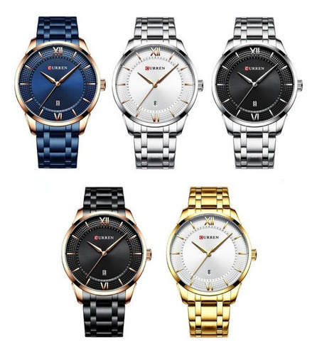 Relógio de quartzo impermeável Curren com pulseira de calendário de luxo, cor preta