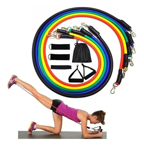 Imagem 2 de 5 de Kit Tubing Elástico 11 Itens + 5 Faixas Mini Band Treino Top