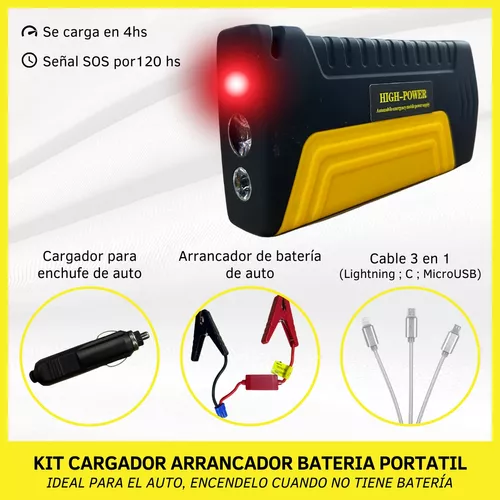 Kit Cargador Arrancador Bateria Auto Con Valija Usb Portatil
