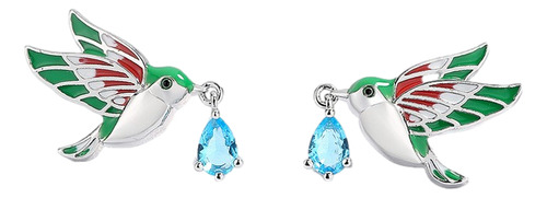 Aretes De Colibrí Tipo Broquel Chapado En Plata Ley 925 Con