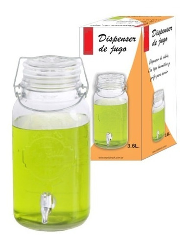 Frasco Dispenser  Canilla Vidrio Para Bebidas Jugos 3,6 Litr