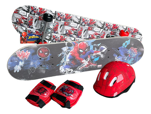 Set Tabla Patin Eta Skate C/ Protecciones Infantil Spiderman