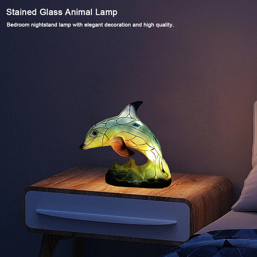 Lâmpada Retro De Resina De Vitral 15 Cm Em Forma De Golfinho
