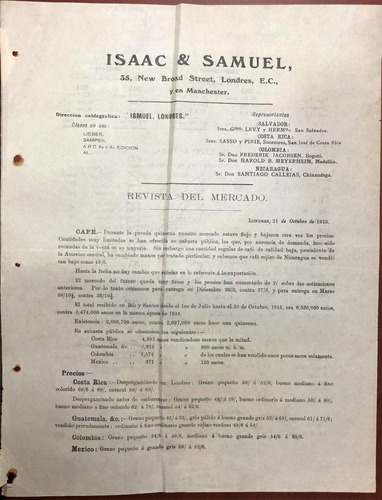Revista Del Mercado 1915 Exportación Café Isaac & Samuel