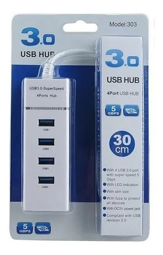 Hub Usb 3.0 4 Puertos De 5 Gbps Cable Multipuerto 30 Cm