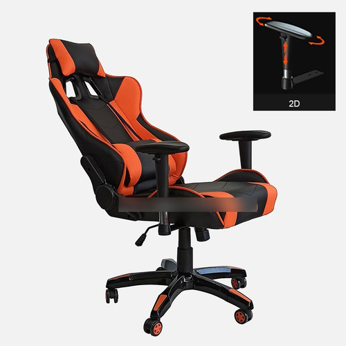Imagen 3 de 4 de Silla Gamer Oficina Ergonómica Reclinable Naranja Escritorio