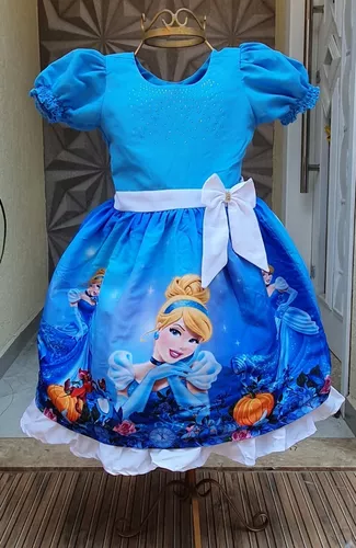 Vestido Infantil Cinderela Brinde Disney Tam 4 A 10 - Compre Agora