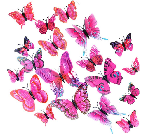 24pcs Calcomanías De Pared De Mariposas 3d Fucsia Mari...