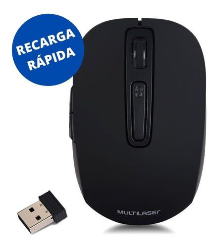 Imagem 2 de 7 de Mouse Sem Fio Wireless 2.4 Ghz Lítio Preto Multilaser Mo277