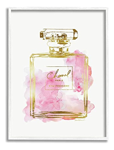 Stupell Industries Glam Perfume Bottle Gold Pink Framed Gicl