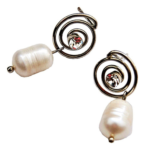 Aros Perlas Espiral Plateado