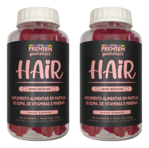 Kit 2 Vitaminas Capilares em Gomas Zero Açúcar Vita Premium