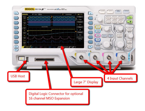 Imagem 2 de 5 de Osciloscópio Digital 100mhz Rigol 4 Canais Ds1104z Plus