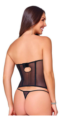 171047 Corset Ilusion Tanga Encaje Varilla Strapless Relleno