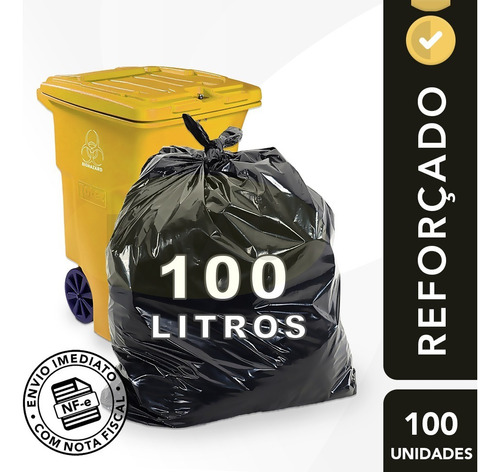 Saco De Lixo Preto 100l Reforçado 75x90cm 7 Micras C/ 100un