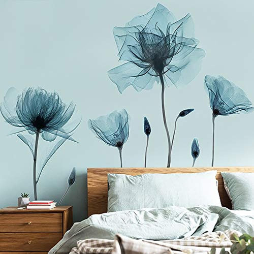M Achoose Blue Flower Wall Decals Wall Stickers Peel And Sti
