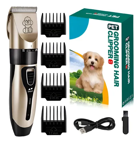 Maquina Corta Pelo Perros Mascotas Con Accesorios Dorada Dorado