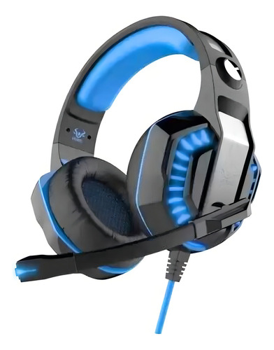 Fone De Ouvido Headset Gamer Verde Com Microfone Ej-902 Cor Azul Luz Azul