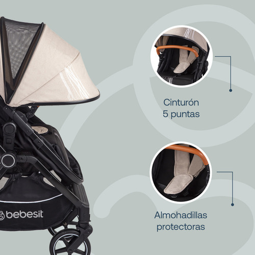 Carriola Portabebe Nomad Baston Plegable Color Beige Bebesit