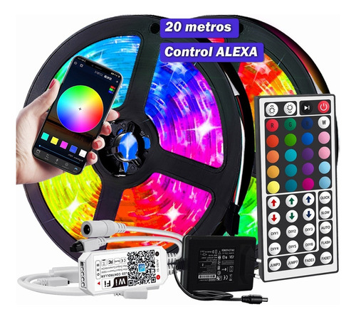 Tira Led Rgb 20m Wifi Led Alexa App+control Remoto A