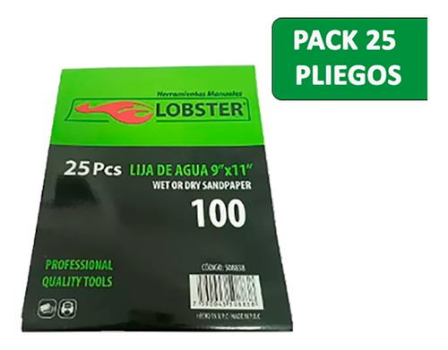 Lija De Agua Lobster Grano 100 - Pack De 25 Pliegos