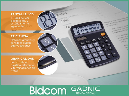 Imagen 3 de 9 de Calculadora Gadnic 12 Digitos Bateria Larga Duración