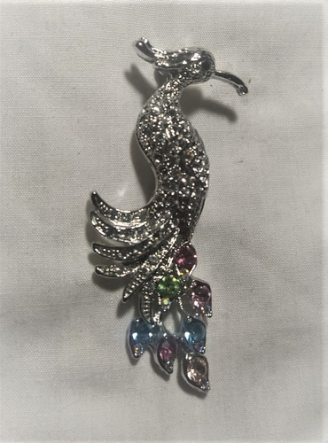 Prendedor Pavo Real Metal Con Piedras Bellisimo Plateado (Usado)