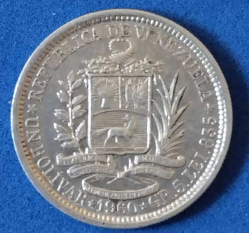 Moneda De 1 Bs De 1960, Plata 5 Gr. Nuevo.