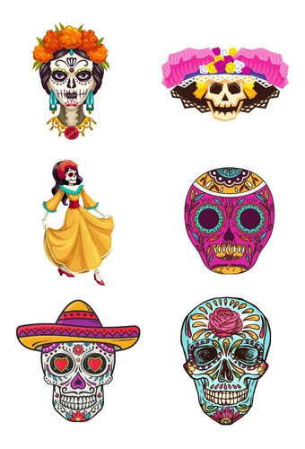 Tatuajes Temporales Día De Muertos Calaveritas Gunface 6 Pza