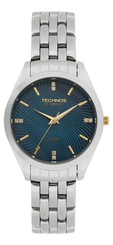 Relógio Technos Feminino Prata - Elegance - 2036low/k1a Cor Do Fundo Azul