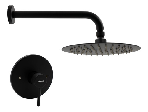 Regadera Redonda 20cm Con Brazo Y Monomando Negro Mate Lujo