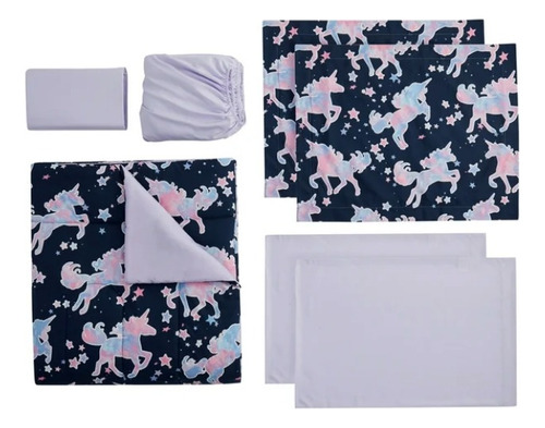 Set Edredon Y Sabanas Matrimonial Modelos Niño/a *sk Color Unicornio Diseño De La Tela Estampado
