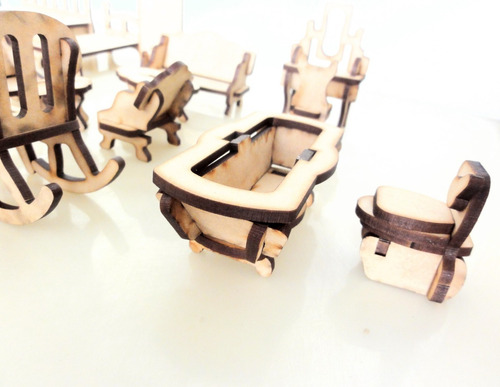 Imagen 5 de 8 de Set Muebles P/casa De Muñecas X 21u - Mdf/fibrofacil