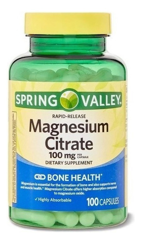 Citrato De Magnesio 100mg Rapida Absorción 100 Capsulas Sabor Sin sabor