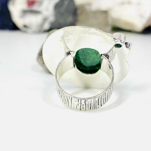 Imagen 7 de 8 de Anillo Plata India Esmeralda Facetada Y Topacio Azul N15- Ae
