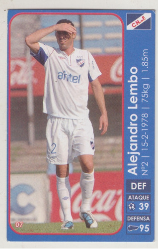 Futbol Uruguay Club Nacional Tarjeta Alejandro Lembo 2012 