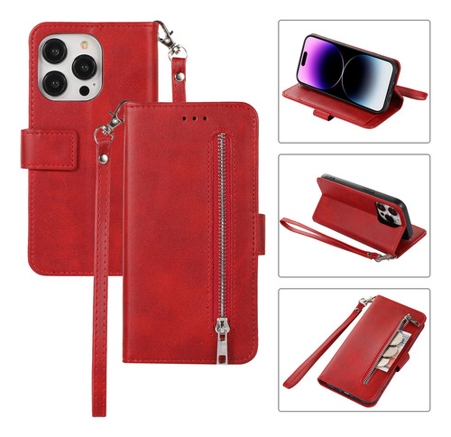 Funda Para Samsung Galaxy A7 2018/ A8 2018/ J4 2018, Funda Tipo Cartera Con Cierre, Correa Para La Muñeca, Función Atril