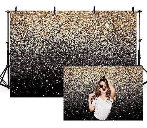 7x5ft Gold Glitter Lentejuelas Spot Black Prom Backdrop...