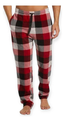 Pantalon Pijama A Cuadros Textura Polar Fleece Calido Hombre
