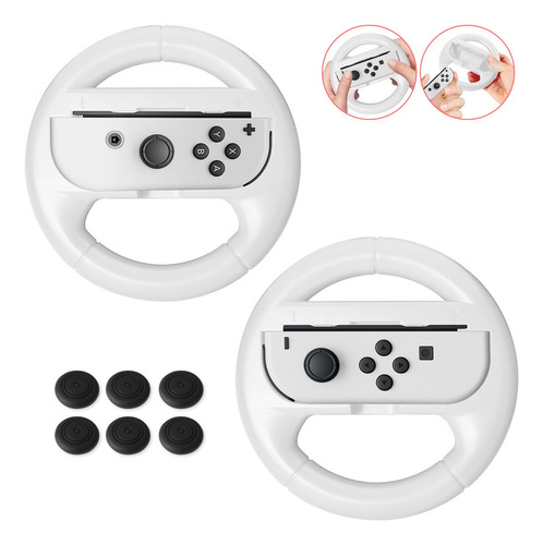 Volante para Nintendo Switch OLED Joy-Con Controller 2 Steering Wheel + 6 Tapas Compatible con OLED Modelo Racing Juegos Armazones Controles Accesorio Universales Diseño Ergonómico