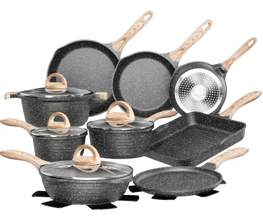 Batería De Cocina Antiadherente Jeetee Clásica Granito 23 Piezas Gris