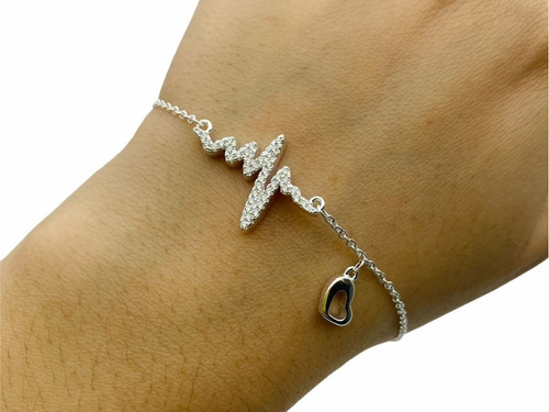 Pulsera Plata 925 Con Cubic Latidos Corazón Mujer Regalo 