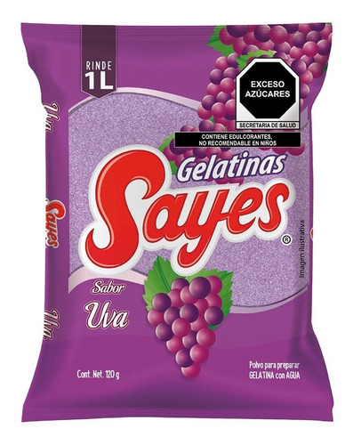 Imagen 2 de 3 de Gelatina Sayes De Agua Sabor Uva, 25 Piezas De 120 Gr