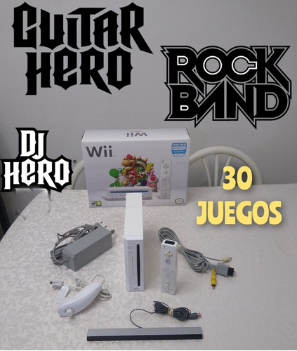 Nintendo Wii Con 30 Juegos Colección Guitar Hero Y Rockband 