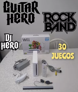 Nintendo Wii Con 30 Juegos Colección Guitar Hero Y Rockband