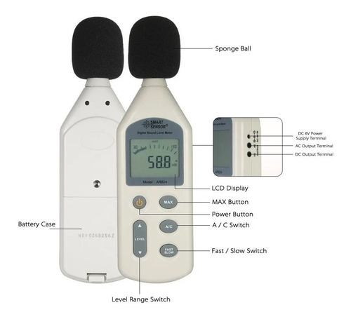 Imagen 5 de 8 de Decibelimetro Digital Medidor De Nivel Sonoro Baw Wh1357