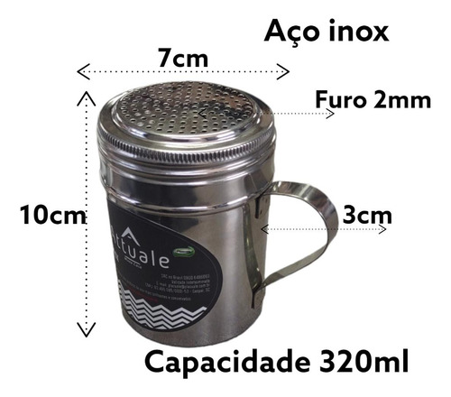 Dispenser Para Temperos Inox Com Cabo 320ml 7x10cm Furo 2mm