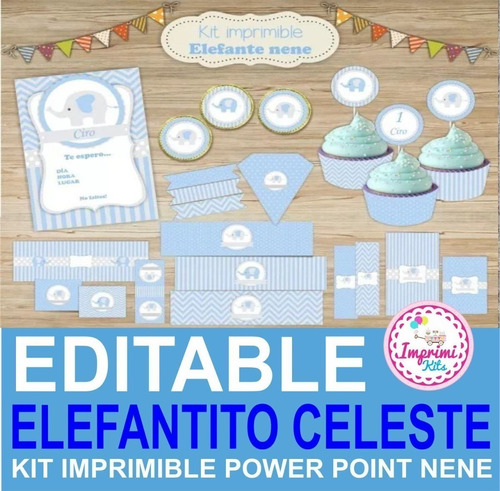 Kit Imprimible Elefante Nene Bautismo Baby Shower